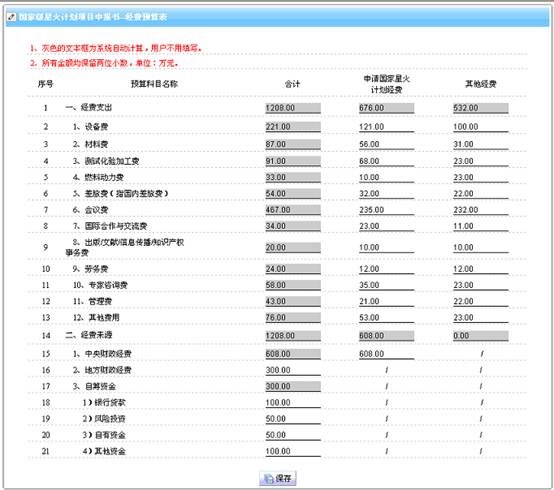  项目预算表