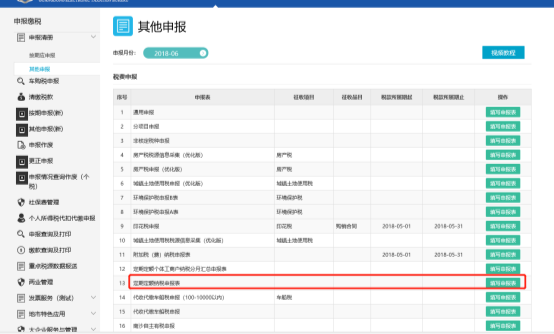 进入定期定额纳税申报表