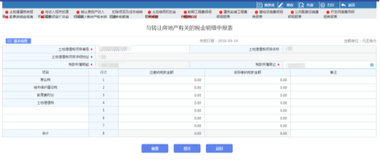 点击【与转让房地产有关的税金明细申报表】进入填写页面